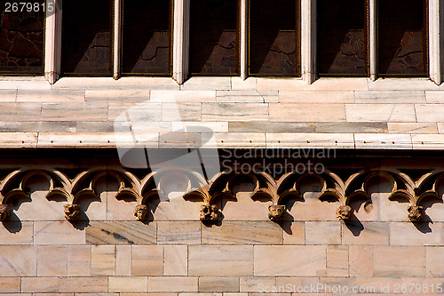 Image of italy church  rose window  the front    in milan and column