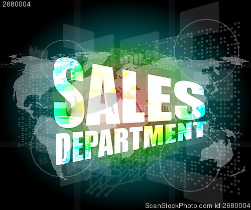 Image of sales department words on digital screen with world map