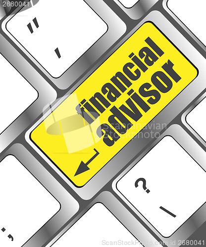 Image of keyboard key with financial advisor button, business concept