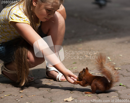 Image of Little girl and squirrel