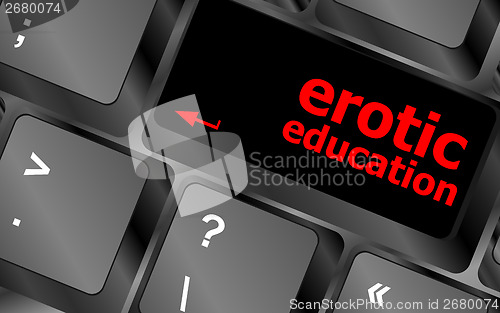 Image of erotic education button on computer pc keyboard key