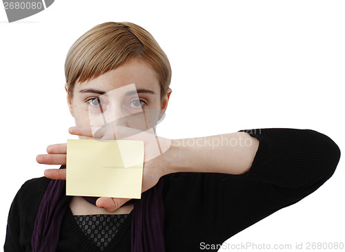 Image of Woman and post it