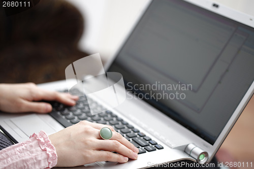 Image of Young woman working on laptop