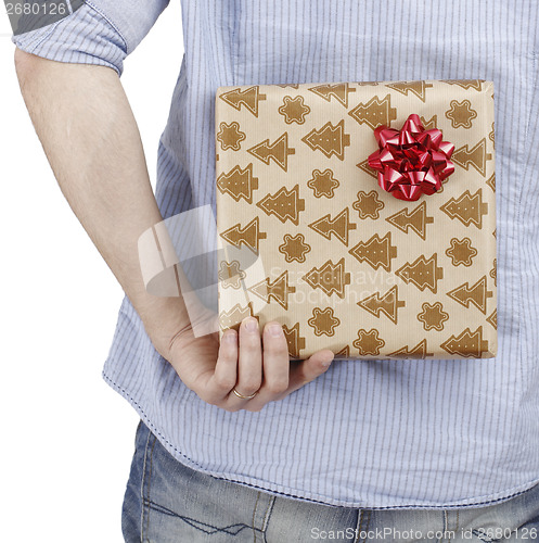 Image of Young man holding a present