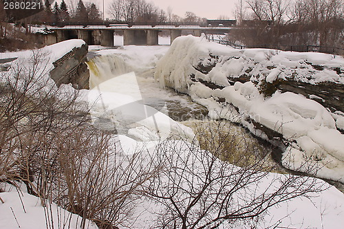 Image of Hog's Back Falls covered with snow