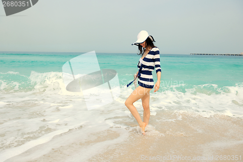 Image of Happy Beautiful Woman Enjoying Summer Vacation