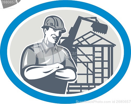 Image of Builder Construction Worker Mechanical Digger Oval