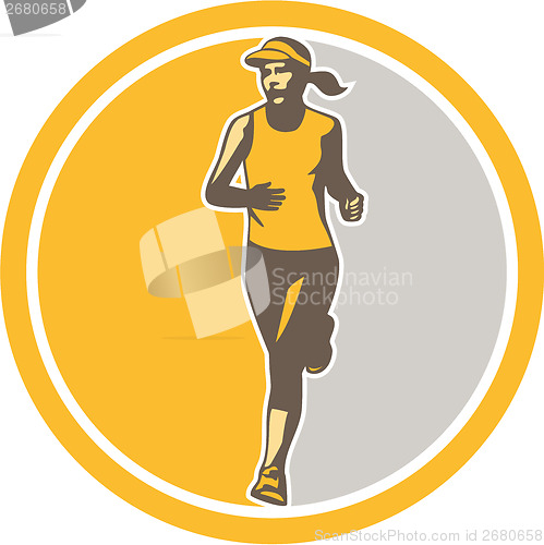 Image of Female Triathlete Marathon Runner Circle Retro