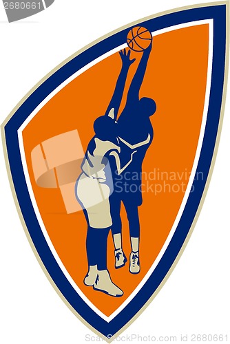 Image of Basketball Player Dunk Block Ball Shield Retro