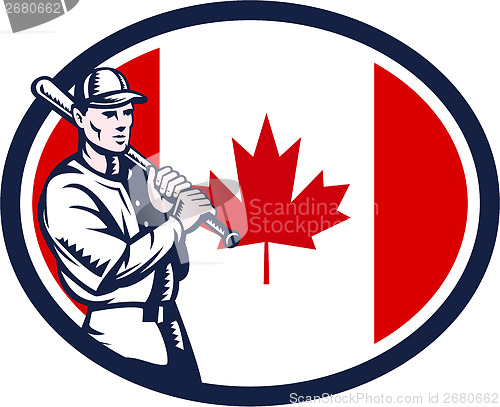 Image of Canadian Baseball Batter Canada Flag Retro