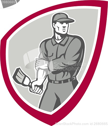 Image of House Painter Holding Paintbrush Shield