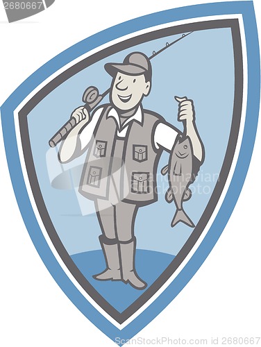 Image of Fly Fisherman Showing Fish Catch Cartoon