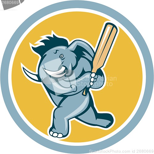 Image of Elephant Batting Cricket Bat Cartoon