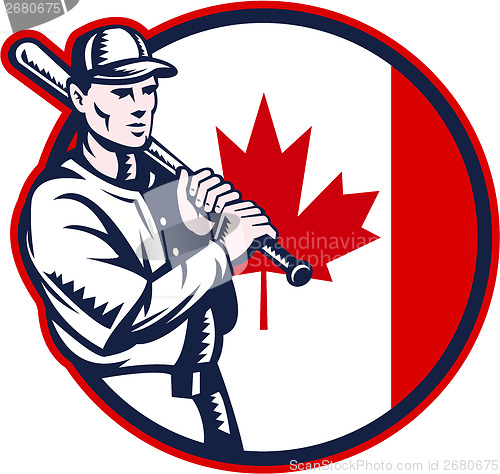 Image of Canadian Baseball Batter Canada Flag Circle