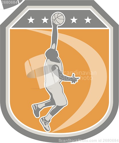 Image of Basketball Player Rebounding Ball Shield Retro