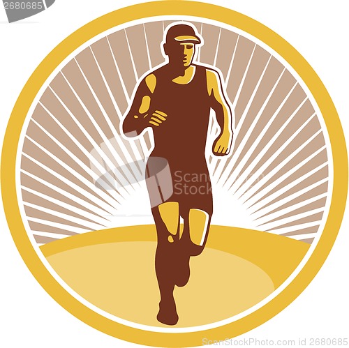 Image of Marathon Runner Running Front Circle Retro