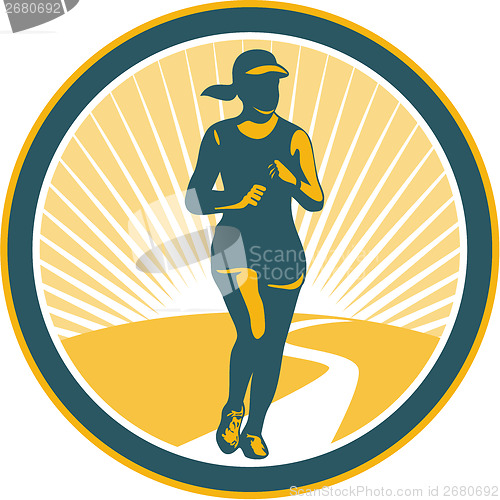 Image of Female Marathon Runner Circle Retro