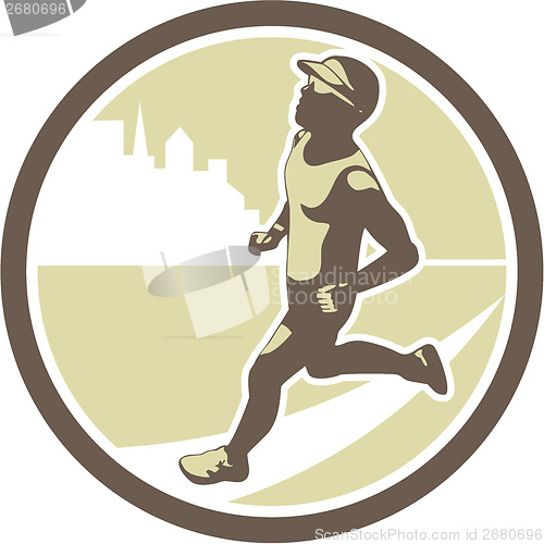 Image of Triathlete Running Side Circle Retro