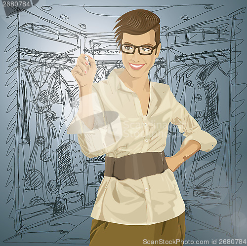 Image of Vector Hipster Business Woman Writing Something