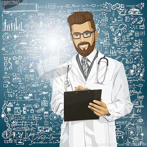 Image of Vector Hipster Doctor Man With Clipboard