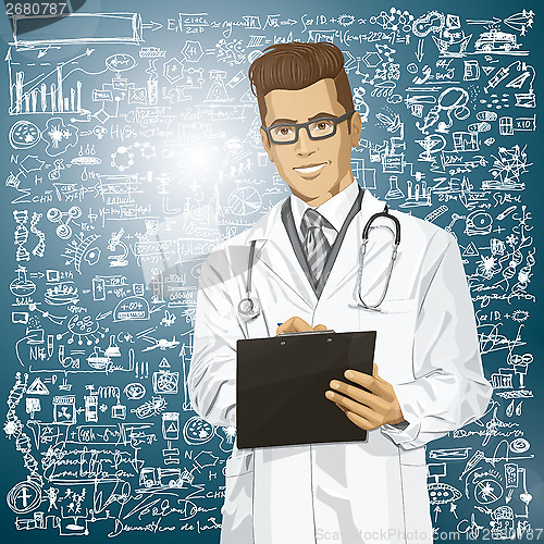 Image of Vector Hipster Doctor Man With Clipboard