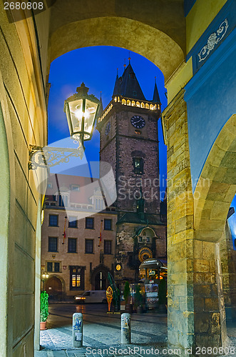 Image of Old Town Hall Tower in Prague seen from Melantrichov passage