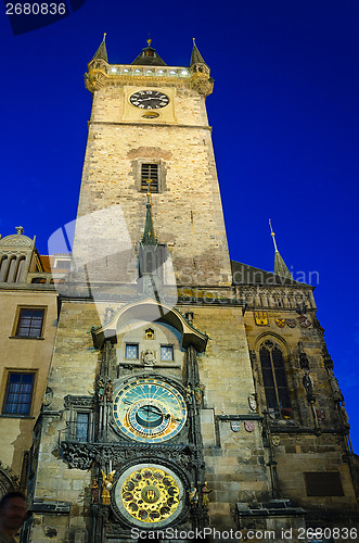 Image of The town hall clock tower of Prague by night