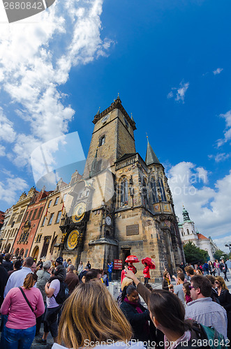 Image of The famous clock tower of Prague City Hall 