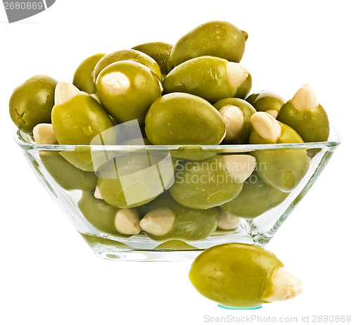 Image of olive fruit close up on white background