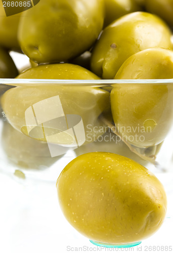 Image of olive fruit close up on white background