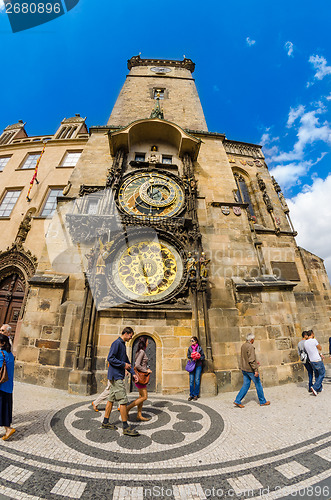 Image of The famous clock tower of Prague City Hall 