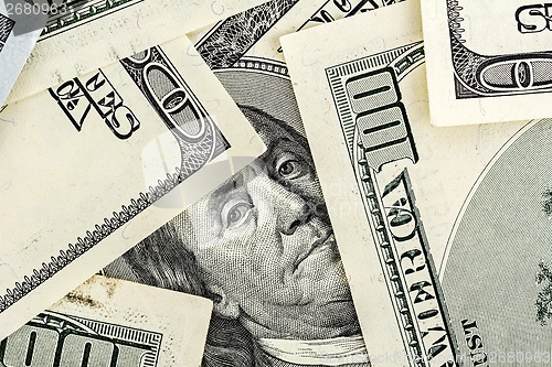 Image of Close-up of Benjamin Franklin Portrait on One Hundred Dollar Bil