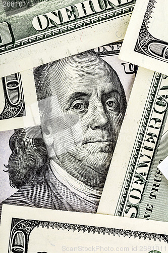 Image of Close-up of Benjamin Franklin Portrait on One Hundred Dollar Bil