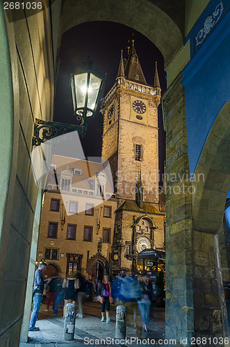 Image of Old Town Hall Tower in Prague seen from Melantrichov passage