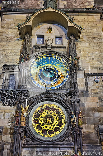 Image of The town hall clock tower of Prague by night