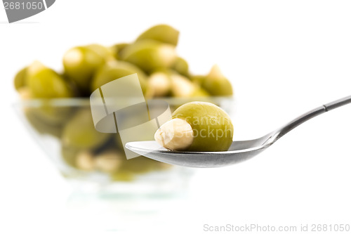 Image of olive fruit close up on white background