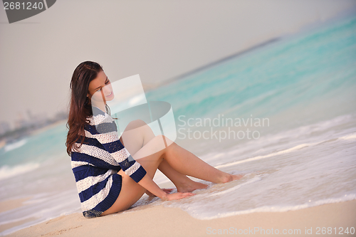 Image of Happy Beautiful Woman Enjoying Summer Vacation