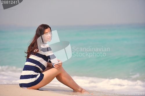 Image of Happy Beautiful Woman Enjoying Summer Vacation