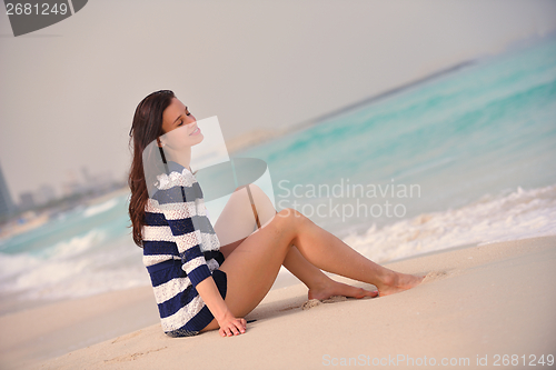 Image of Happy Beautiful Woman Enjoying Summer Vacation