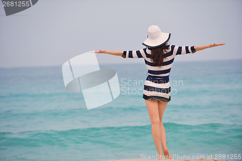 Image of Happy Beautiful Woman Enjoying Summer Vacation