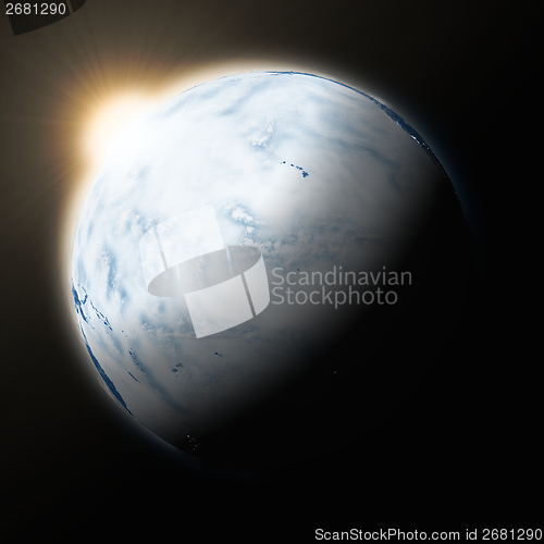 Image of Sun over Pacific Ocean on planet Earth