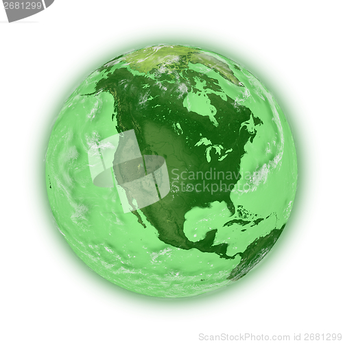 Image of North America on green planet Earth