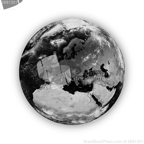 Image of Europe on dark planet Earth