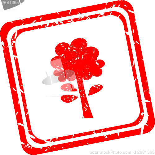Image of Tree symbol on grunge red stamp isolated on white