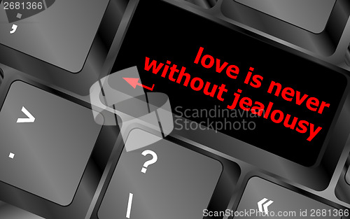 Image of button keypad keyboard key with love is never without jealousy words
