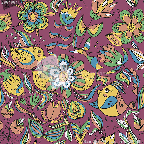 Image of Seamless floral pattern with birds