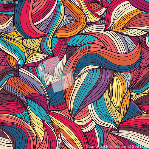 Image of Seamless wave hand-drawn pattern, waves background