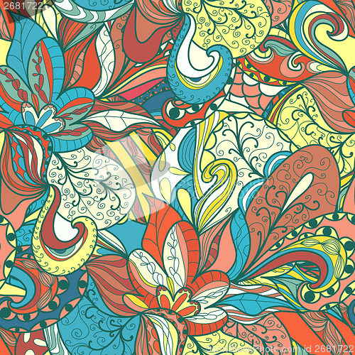 Image of Seamless wave hand-drawn pattern, waves background