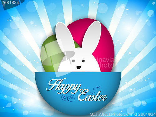 Image of Happy Easter Rabbit Bunny on Blue Background