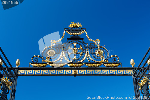 Image of Detail of the gate against the blue sky